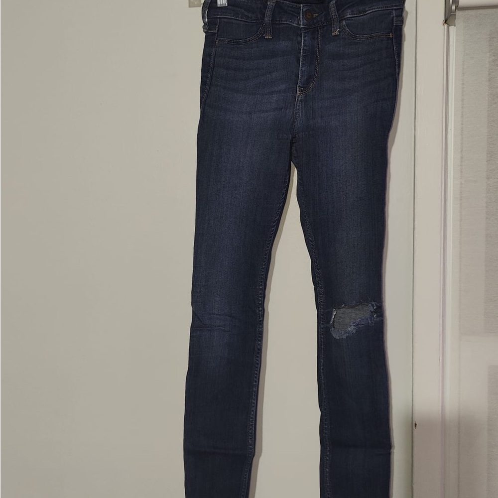 Hollister Blue Skinny Jeans with Distressed Knee